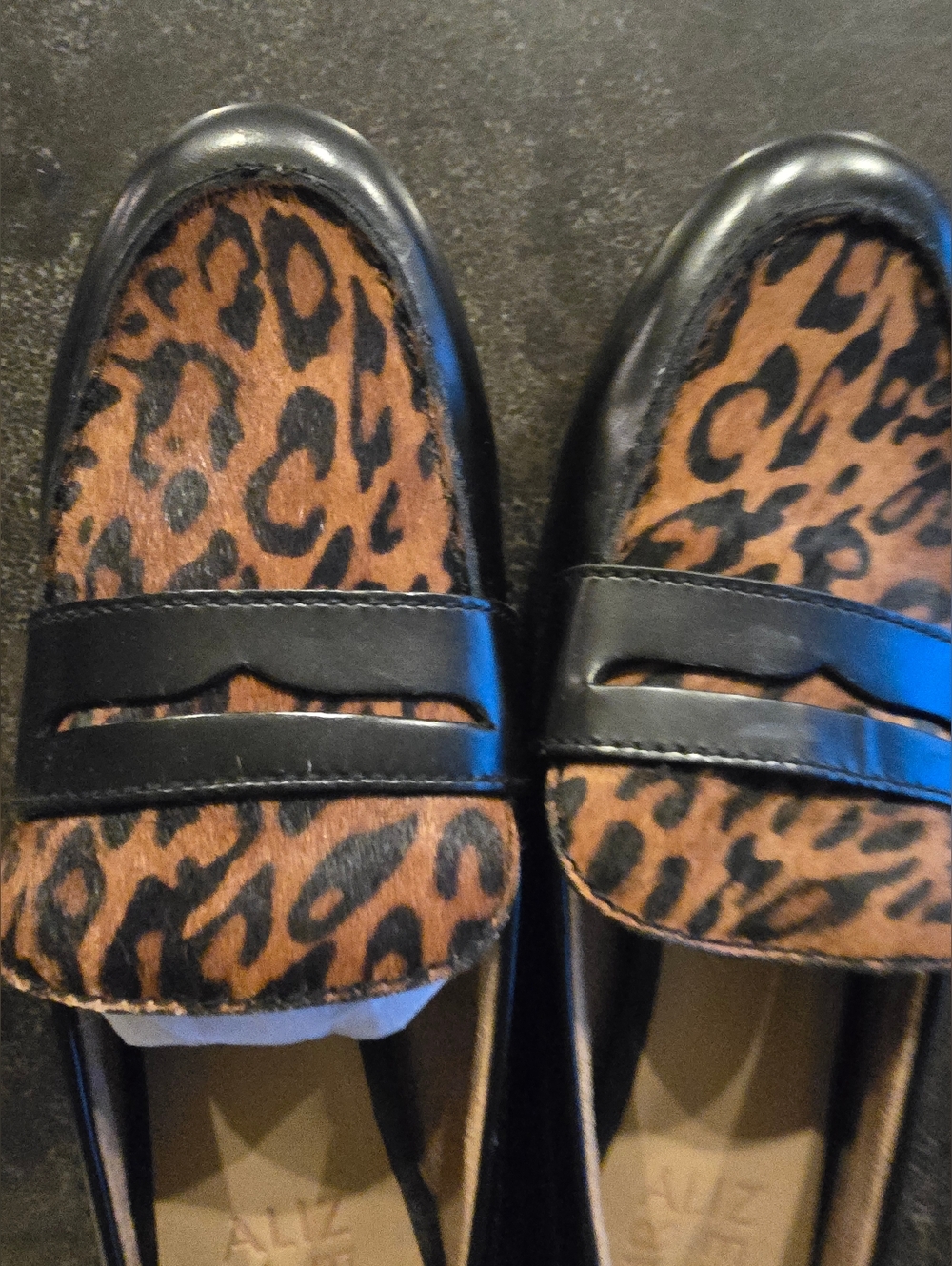 Naturalizer Juliette Black Learher Cheeta Calf Hair Loafers